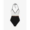 Reiss Womens  Ray Colour-block Stretch-woven Swimsuit In Black