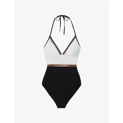 Reiss Womens  Ray Colour-block Stretch-woven Swimsuit In Black