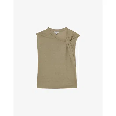 Reiss Womens White Taylor Twist-detail Linen T-shirt In Green