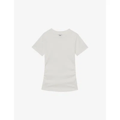Reiss Womens White Tess Ribbed Ruched Stretch-cotton T-shirt Xs