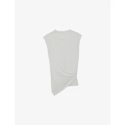 Reiss Womens White Tia Drape Cap-sleeve Cotton T-shirt