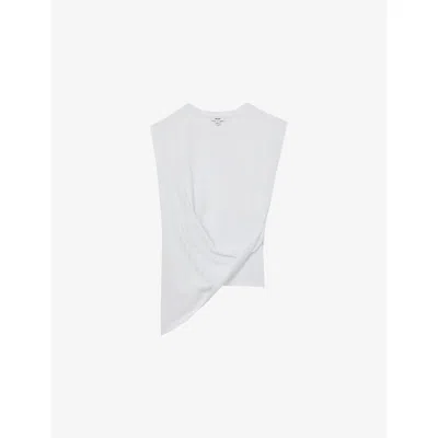 Reiss Womens Tilly Crewneck Draped Cotton T-shirt White Xs