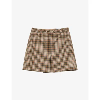 Reiss Womens Willow Puppytooth-check Wool Mini Skirt Neutral Check In Brown