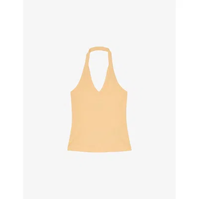 Reiss Womens Yellow Nina Halterneck Stretch-cotton Top In Brown