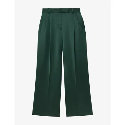 Reiss Womens Zadie Wide-leg High-rise Satin Trousers Teal Green