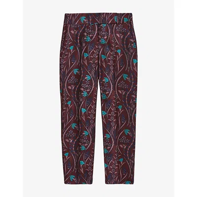 Reiss Womens Zayla Jacquard Tapered-leg Woven Trousers Purple In Multi