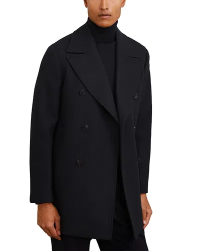 Reiss Wool Blend Double Breasted Peacoat In Black