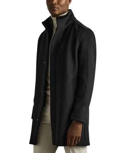 Reiss Wool Blend Hybrid Alcantata Coat In Navy