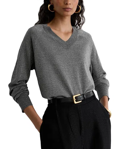 Reiss Wool Blend Metallic V Neck Sweater In Gray