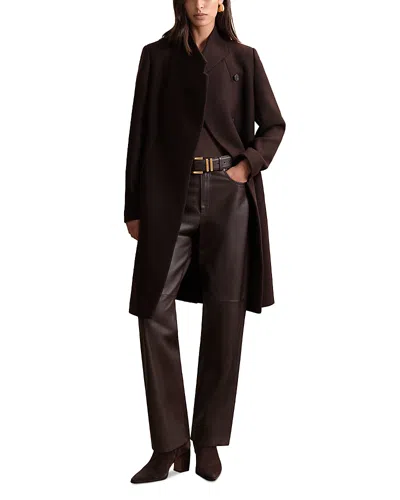 Reiss Wool Blend Mid Length Coat In Brown
