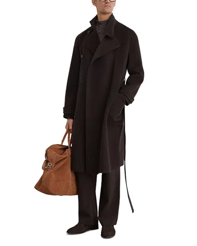 Reiss Wool Blend Tie Waist Long Overcoat In Brown