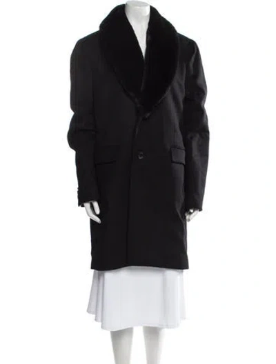 Pre-owned Reiss Wool Faux Fur Coat In Black