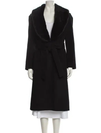 Pre-owned Reiss Wool Faux Fur Coat In Black