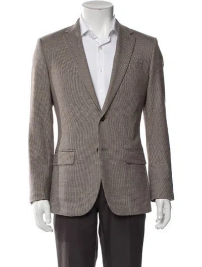 Pre-owned Reiss Wool Houndstooth Print Blazer In Brown