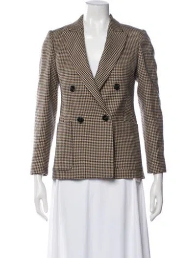 Pre-owned Reiss Wool Houndstooth Print Blazer In Brown