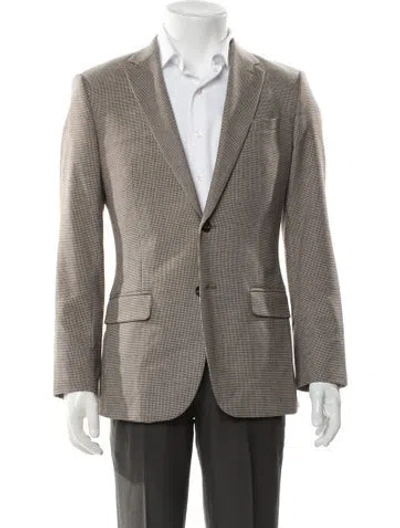 Pre-owned Reiss Wool Houndstooth Print Blazer In Brown