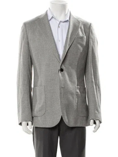 Pre-owned Reiss Wool Houndstooth Print Blazer In Gray