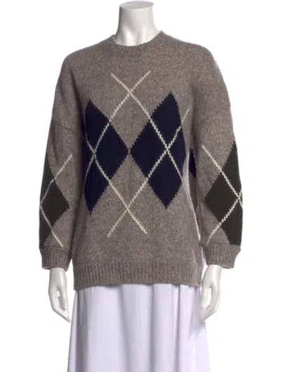 Pre-owned Reiss Wool Houndstooth Print Sweater In Grey