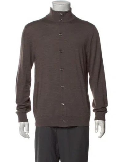 Pre-owned Reiss Wool Mock Neck Cardigan In Brown