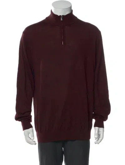 Pre-owned Reiss Wool Mock Neck Pullover In Burgundy