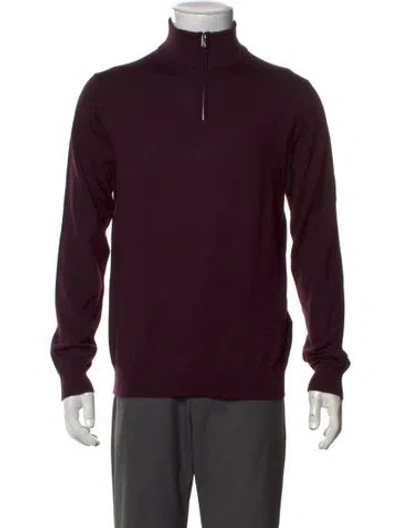 Pre-owned Reiss Wool Mock Neck Pullover In Burgundy