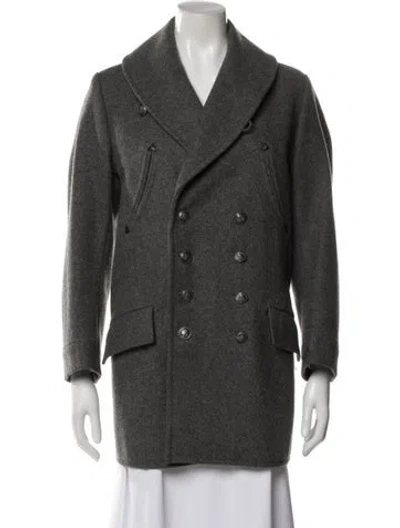 Pre-owned Reiss Wool Peacoat In Gray