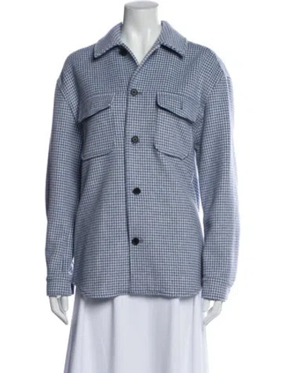 Pre-owned Reiss Wool Plaid Print Jacket In Blue