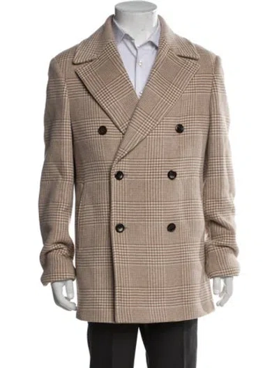 Pre-owned Reiss Wool Plaid Print Peacoat In Neutral