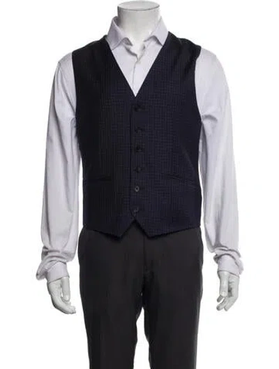 Pre-owned Reiss Wool Plaid Print Suit Vest In Blue