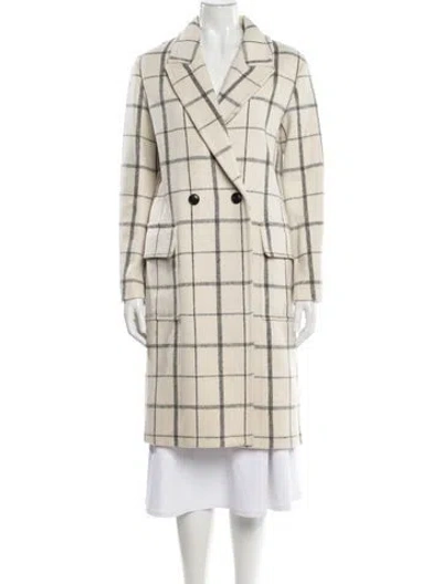 Pre-owned Reiss Wool Plaid Print Trench Coat In Neutral