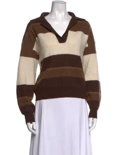 Pre-owned Reiss Wool Striped Sweater In Brown