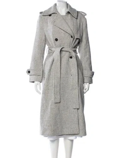Pre-owned Reiss Wool Tweed Pattern Trench Coat In Gray