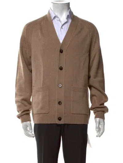 Pre-owned Reiss Wool V-neck Cardigan W/ Tags In Brown/neutrals