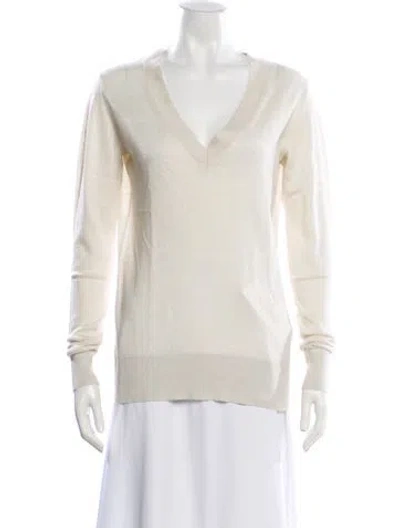 Pre-owned Reiss Wool V-neck Sweater In Neutral