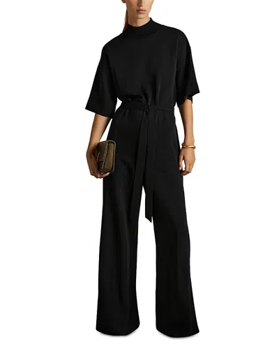 Reiss Woven Rib Trim Jumpsuit In Black