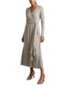 Reiss Womens Grey Madeline Wrap-tie Jersey Midi Dress In Grey