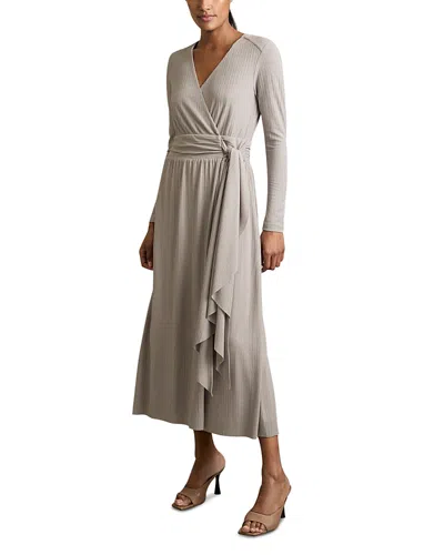 REISS WRAP TIE JERSEY MIDI DRESS