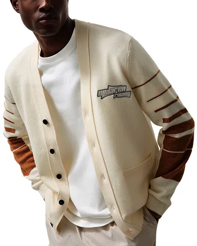 Reiss X Mclaren Boom Racing Regular Fit Wool Varsity Cardigan Sweater In Off White/camel