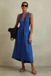 Reiss Yana - Cobalt Blue Petite Cotton Blend High-low Midi Dress, Us 2