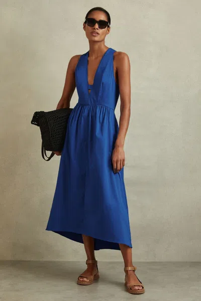 Reiss Yana - Cobalt Blue Petite Cotton Blend High-low Midi Dress, Us 6