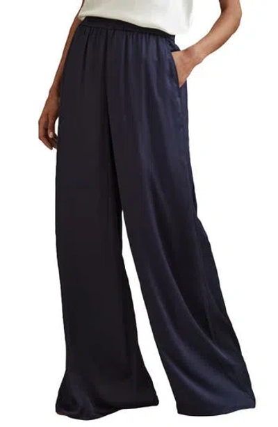 Reiss Yara Wide Leg Pull-on Pants In Navy