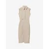 REISS REISS WOMEN'S NEUTRAL YASMIN WRAP-SKIRT SLIM-FIT LINEN-BLEND MIDI DRESS