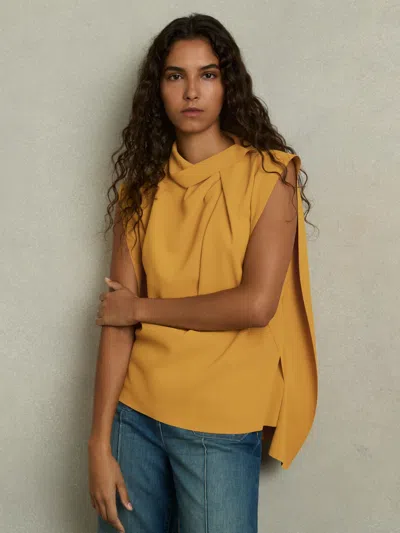 Reiss Simone Drape Neck Shell Top In Gold