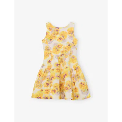 Reiss Kids' Yellow Irena Floral-print Cotton Dress 9-13