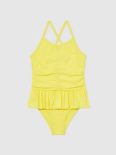 Reiss Yellow Ruched Ruffle Swimsuit