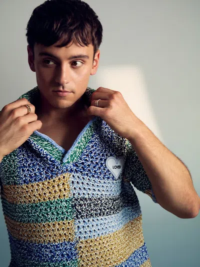 Reiss Yellow/green/blue Multi | Tom Daley Crochet Polo Shirt