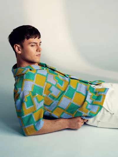 Reiss Yellow/green/blue Multi | Tom Daley Tile Crochet Shirt