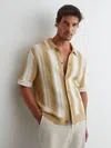 Reiss Yellow/white Stitch-detail Stripe Knitted Shirt With Cotton