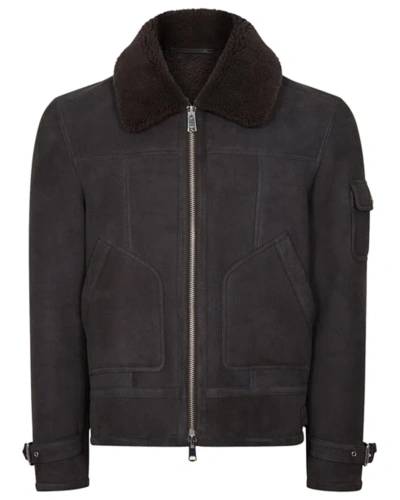Reiss York Suede Shearling Leather Jacket In Black