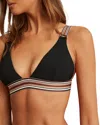 Reiss Yve Stripe-trim Triangle Stretch-woven Bikini Top In Black/brown
